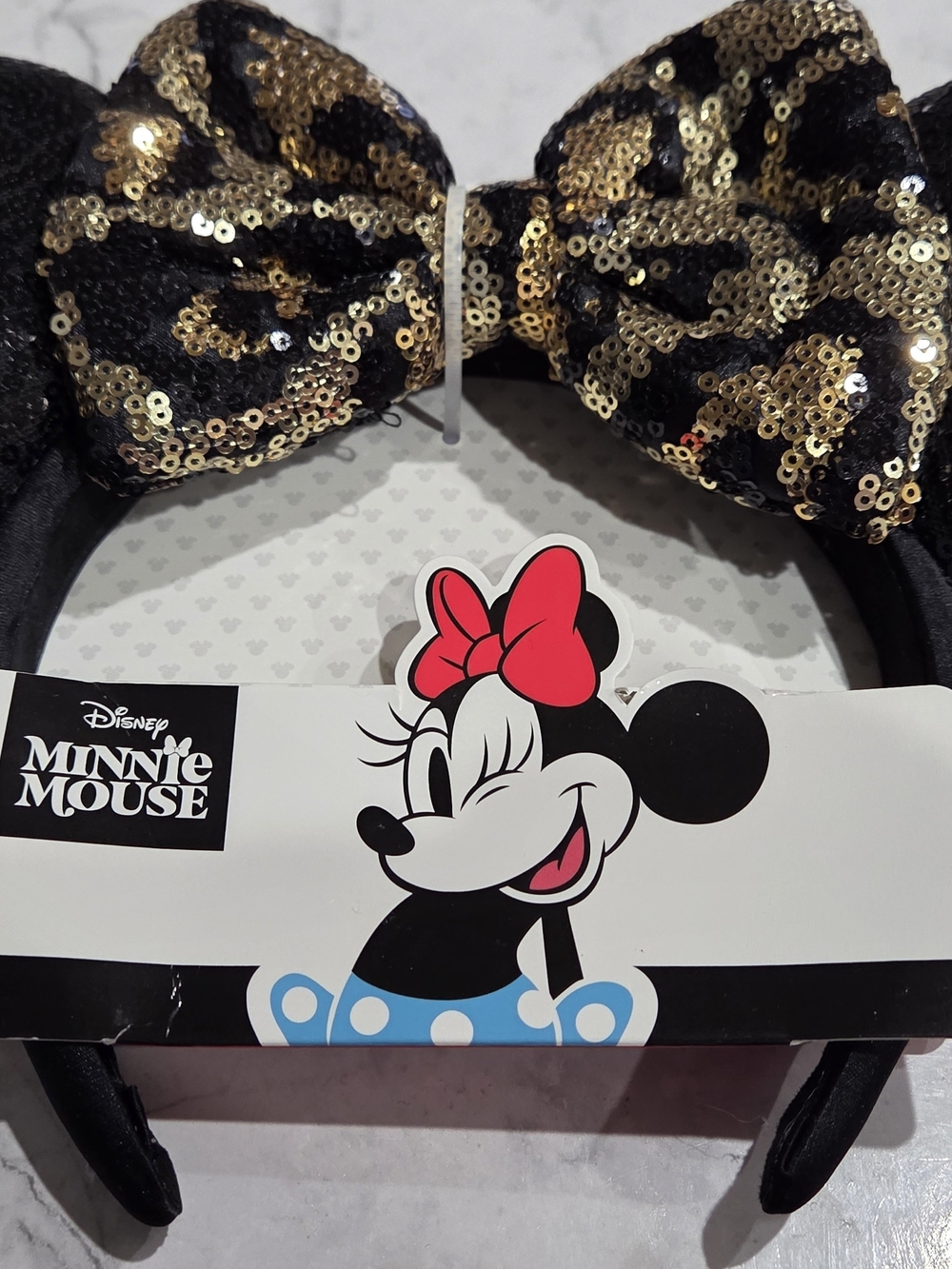Disney Minnie Mouse Kids Black & Gold Sequin Ears Headband